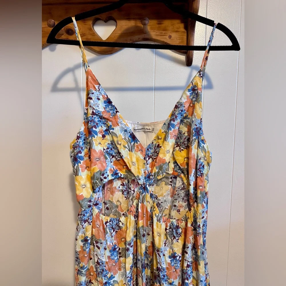 Abercrombie & Fitch Yellow Floral Maxi Dress with Blue Floral Print
